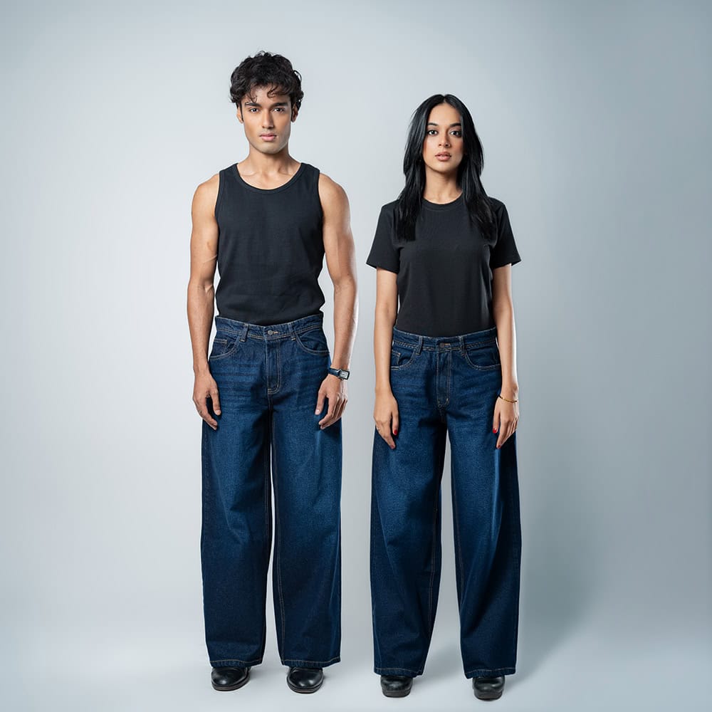 Unisex Baggy Jeans in Navy - Image 2