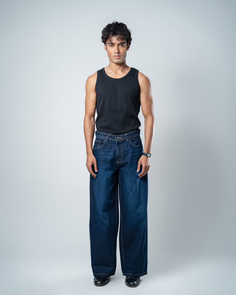 Unisex Baggy Jeans in Navy - Image 3