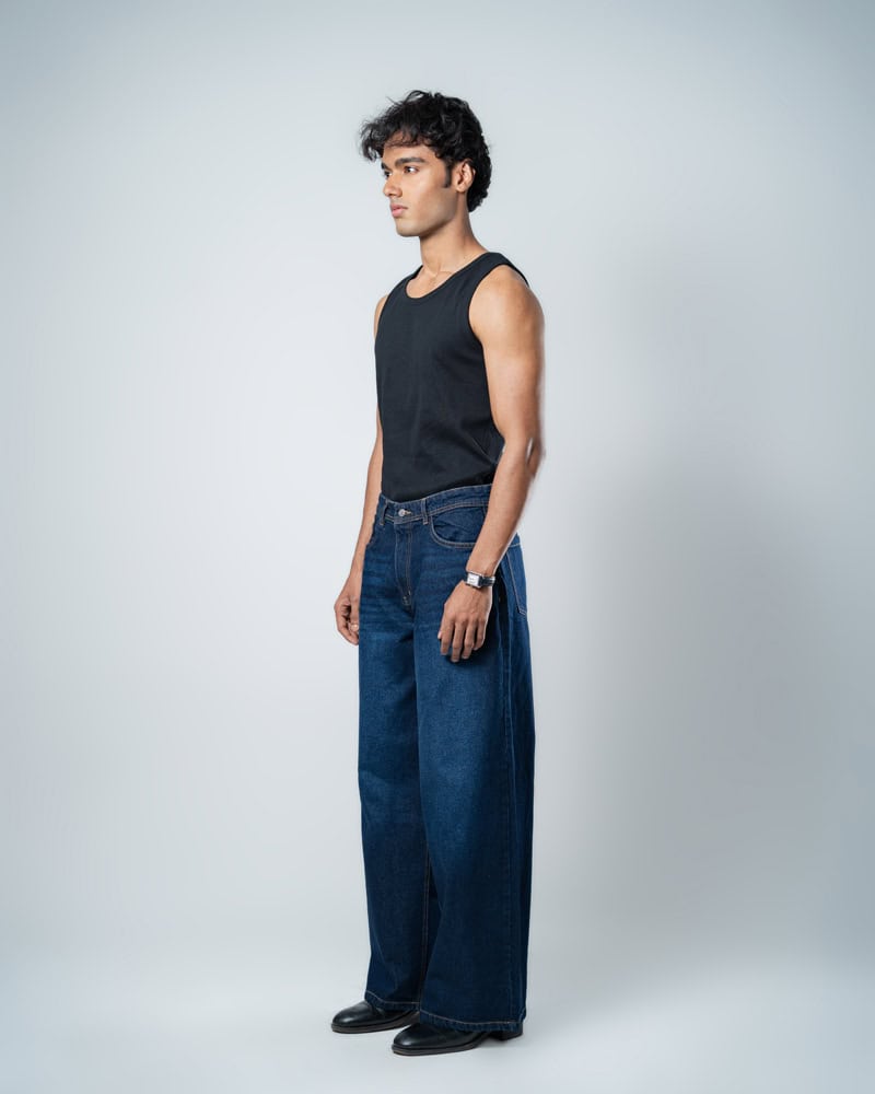 Unisex Baggy Jeans in Navy - Image 5