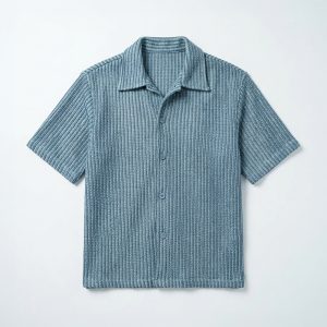 Crochet Shirt in Slate Blue with Stripes