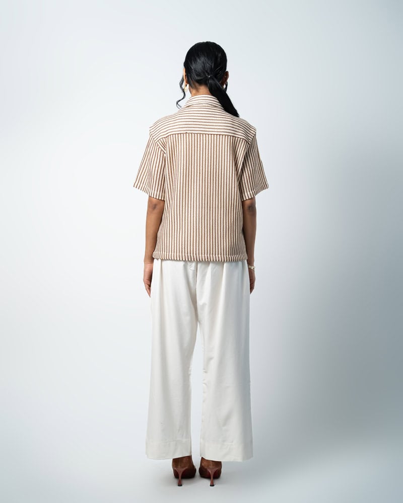 Crochet Shirt in Beige with Brown Stripes - Image 9