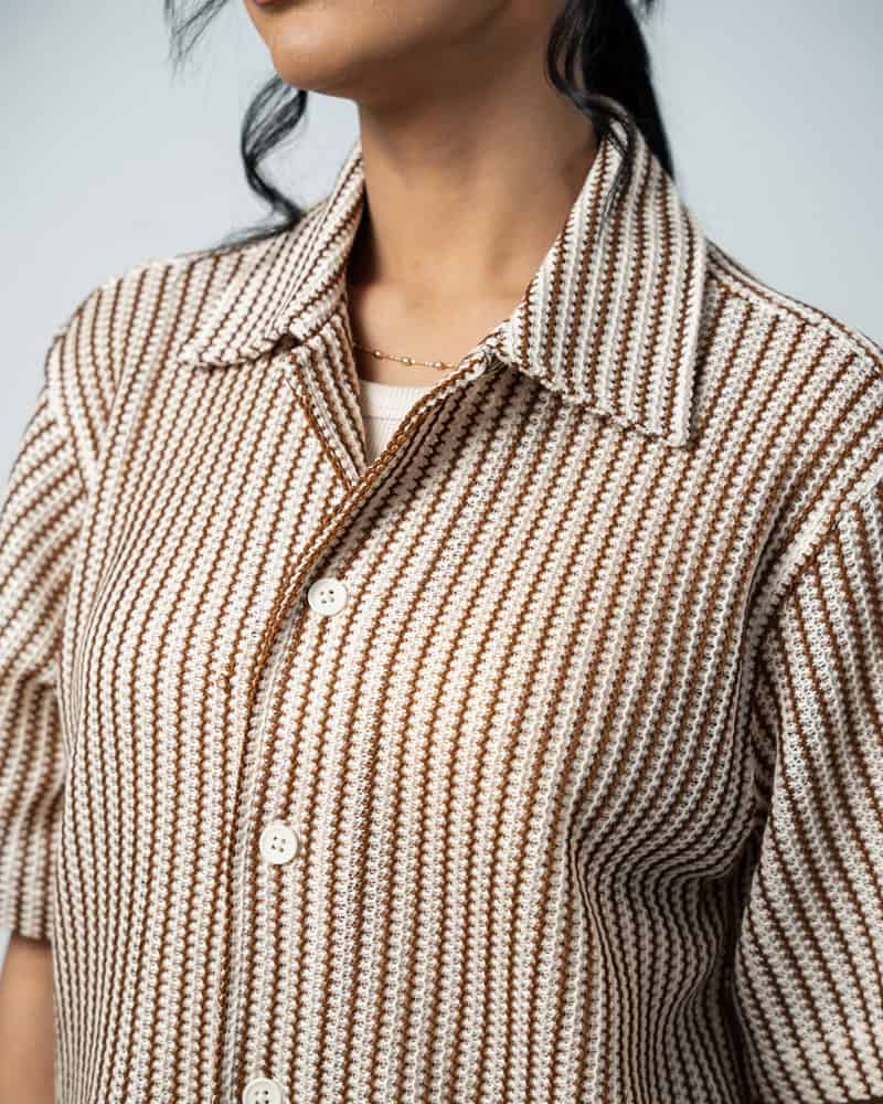 Crochet Shirt in Beige with Brown Stripes - Image 13