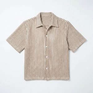 Crochet Shirt in Beige with Brown Stripes
