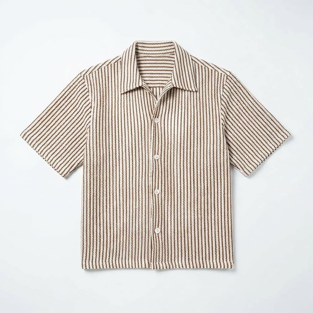 Crochet Shirt in Beige with Brown Stripes