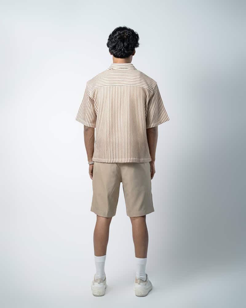 Crochet Shirt in Beige with Brown Stripes - Image 8