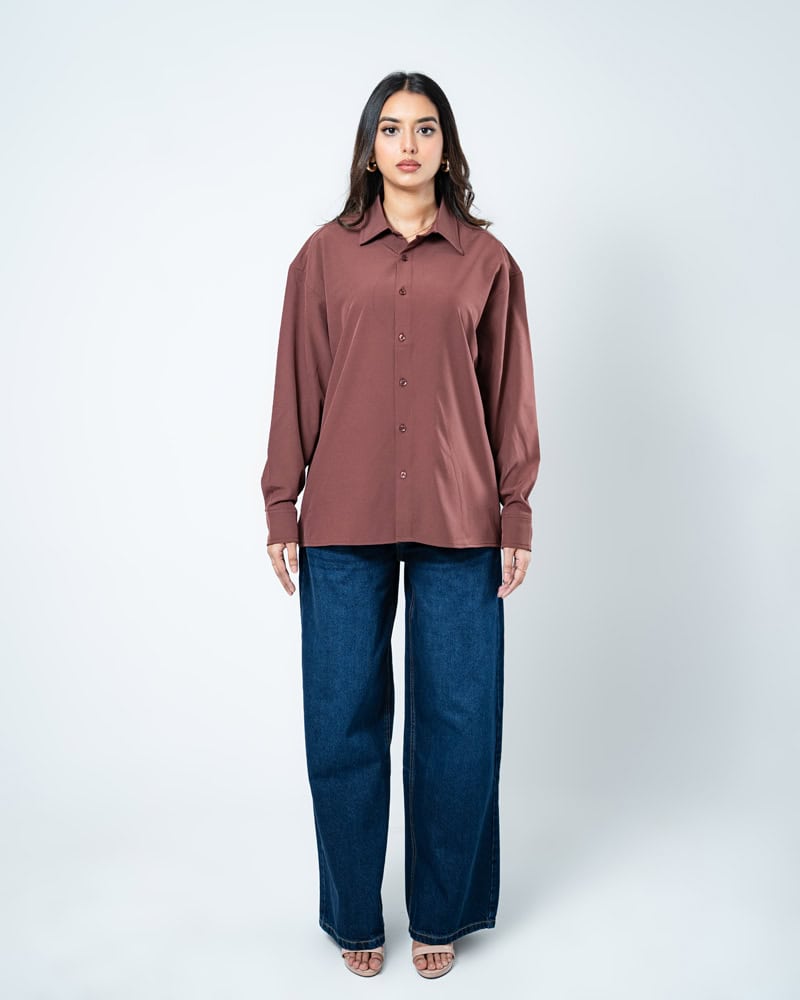 Oversized Flow Shirt in Brown - Image 4
