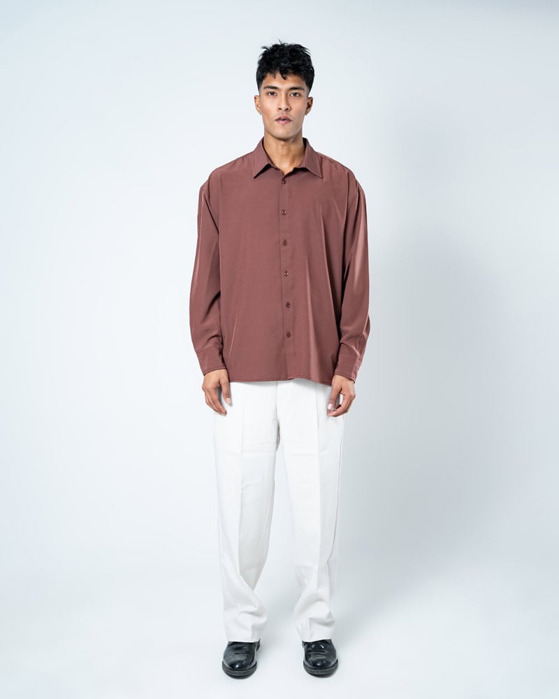 Oversized Flow Shirt in Brown - Image 3