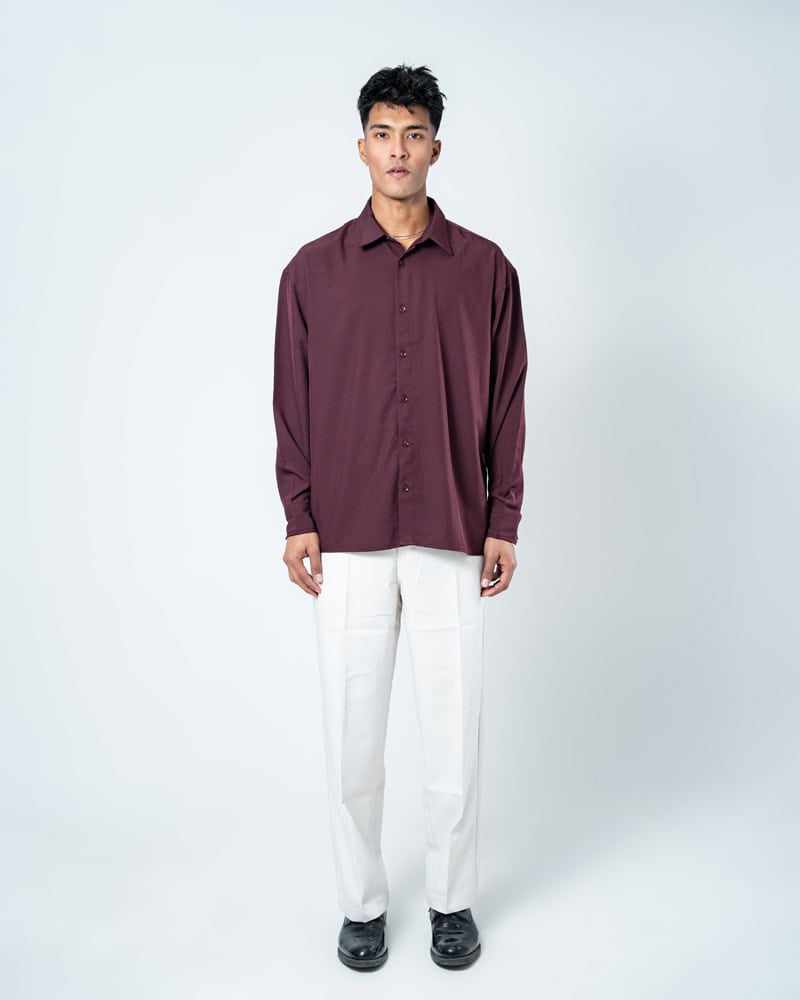 Oversized Flow Shirt in Deep Maroon - Image 3