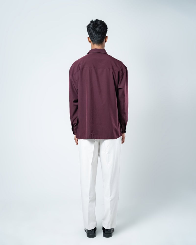 Oversized Flow Shirt in Deep Maroon - Image 7