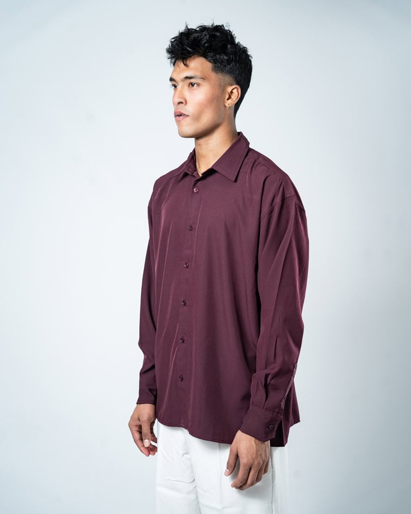 Oversized Flow Shirt in Deep Maroon - Image 9