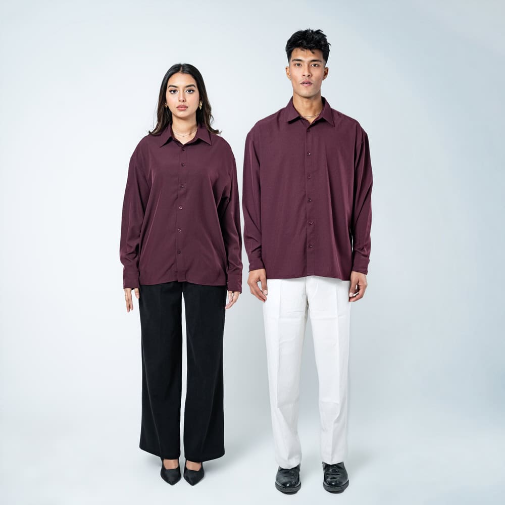 Oversized Flow Shirt in Deep Maroon - Image 2