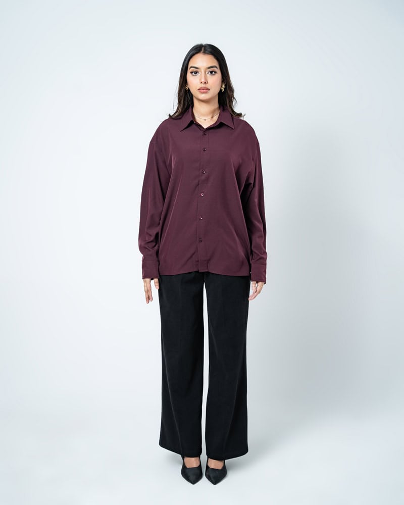 Oversized Flow Shirt in Deep Maroon - Image 4