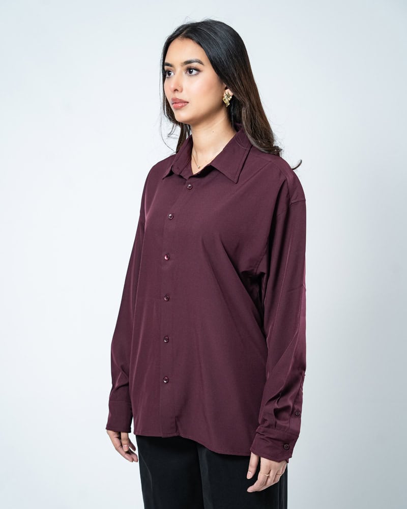 Oversized Flow Shirt in Deep Maroon - Image 10