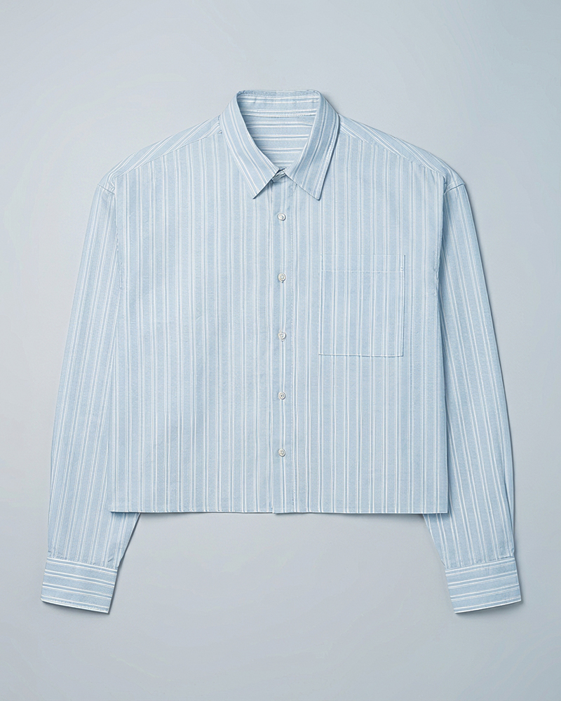 Unisex Oversized Cropped Shirt in White & Sky Blue