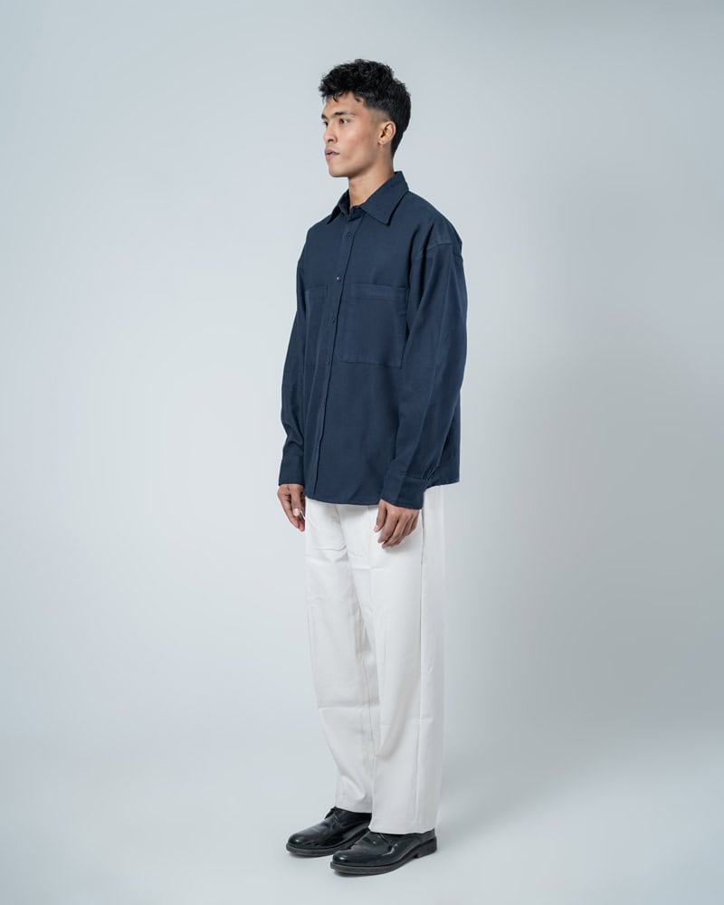 Unisex Long Sleeve Oversized Shirt in Navy - Image 5