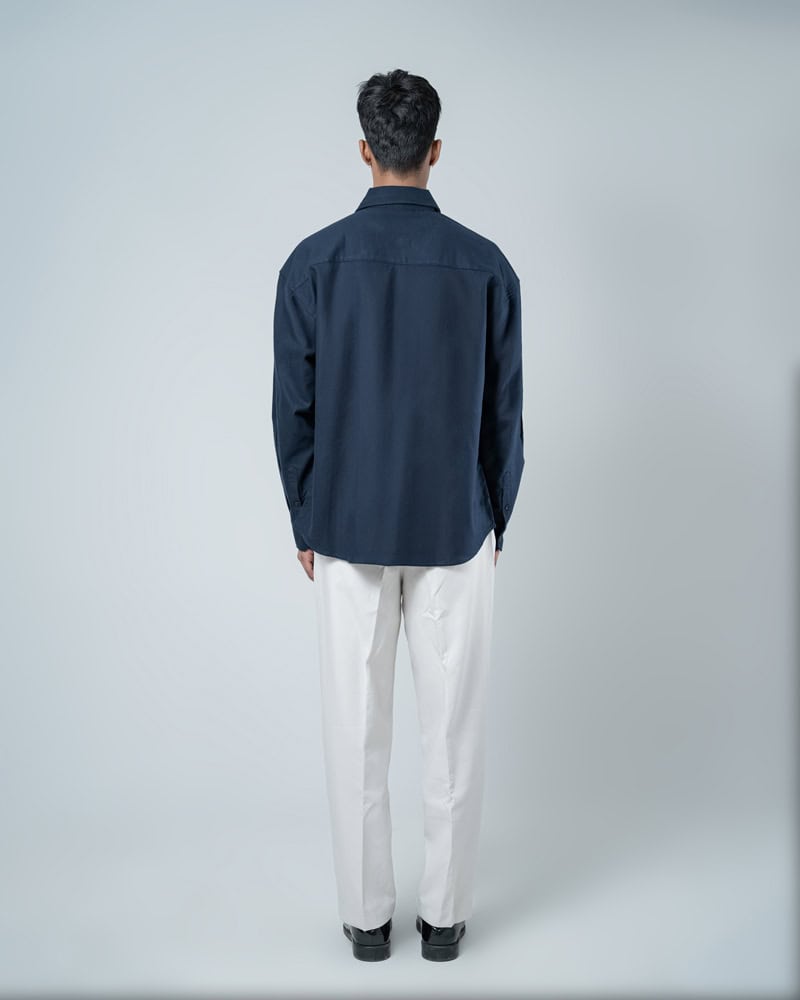 Unisex Long Sleeve Oversized Shirt in Navy - Image 7