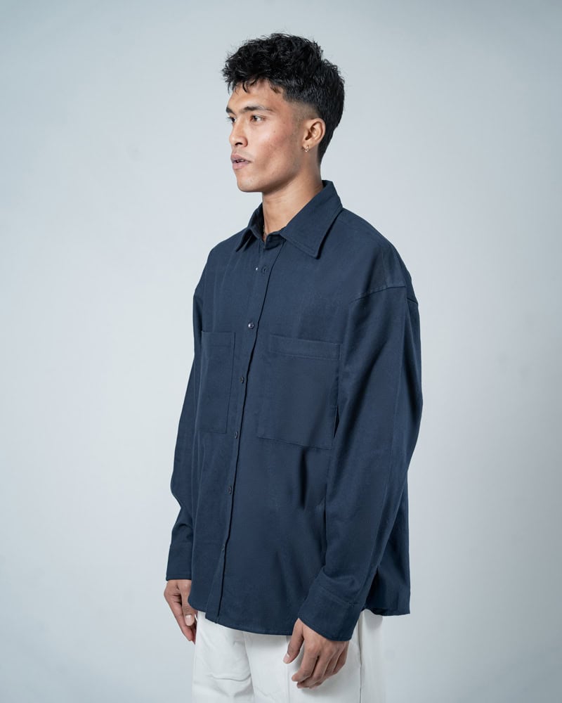 Unisex Long Sleeve Oversized Shirt in Navy - Image 9
