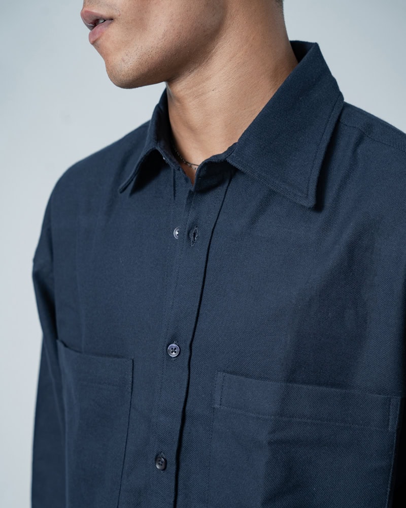 Unisex Long Sleeve Oversized Shirt in Navy - Image 10