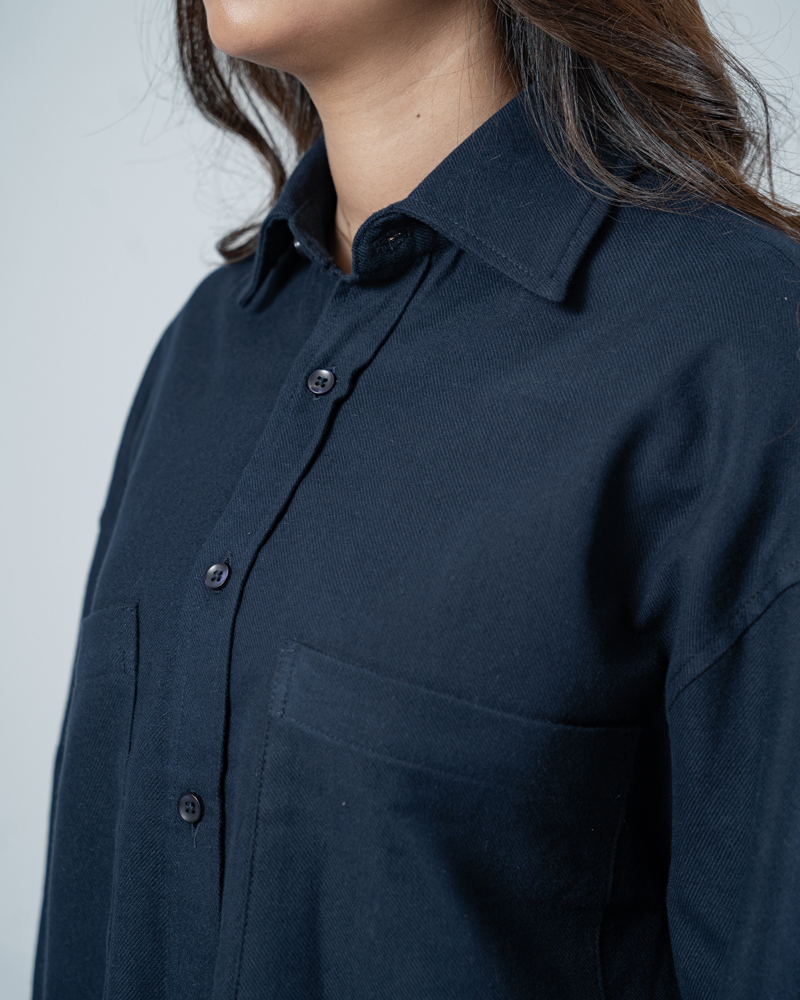 Unisex Long Sleeve Oversized Shirt in Navy - Image 12