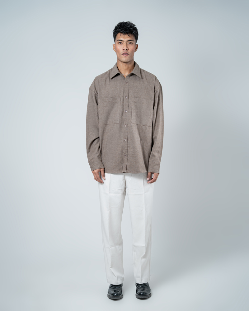 Unisex Long Sleeve Oversized Shirt in Brown - Image 3