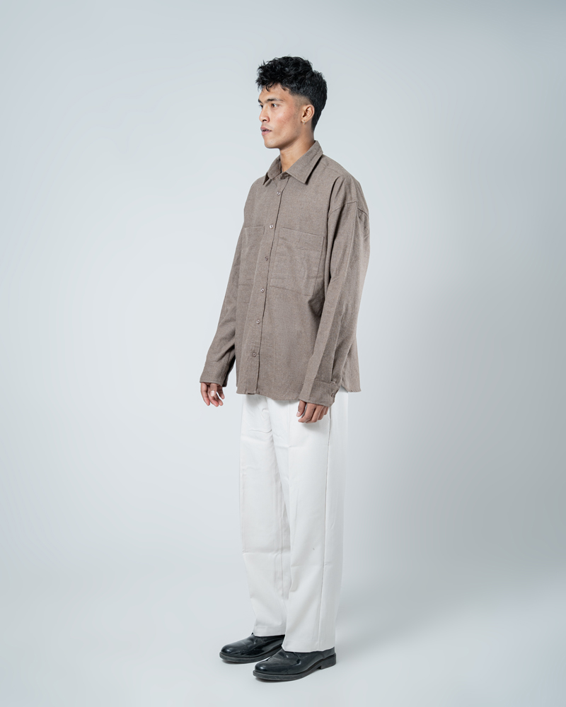 Unisex Long Sleeve Oversized Shirt in Brown - Image 5