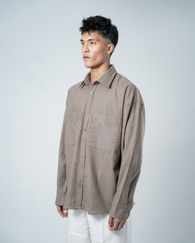 Unisex Long Sleeve Oversized Shirt in Brown - Image 9