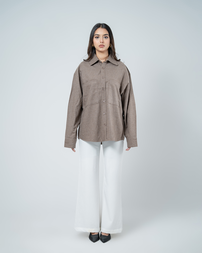 Unisex Long Sleeve Oversized Shirt in Brown - Image 4