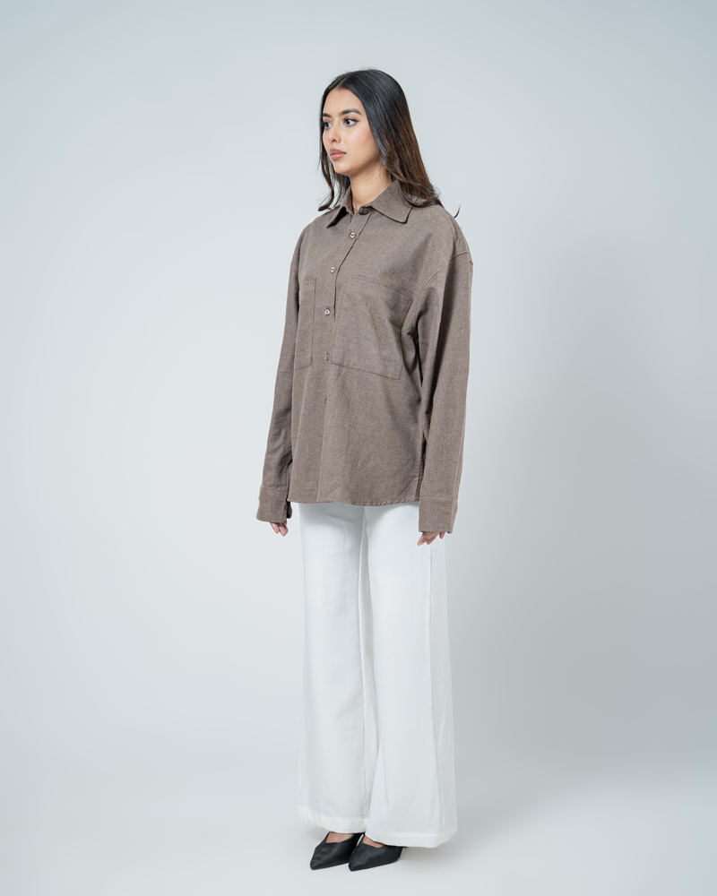 Unisex Long Sleeve Oversized Shirt in Brown - Image 6
