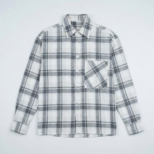 Unisex Long Sleeve Oversized Flannel Shirt in Cream