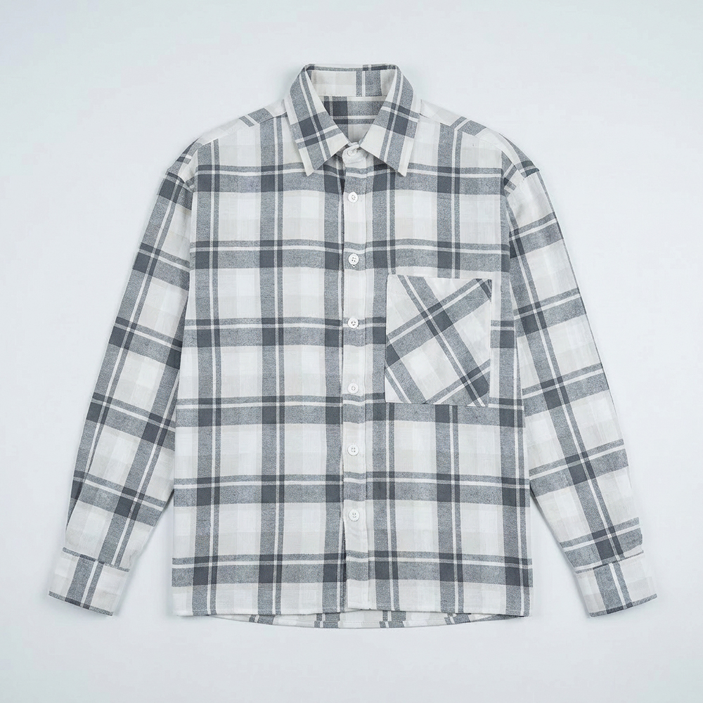 Unisex Long Sleeve Oversized Flannel Shirt in Cream