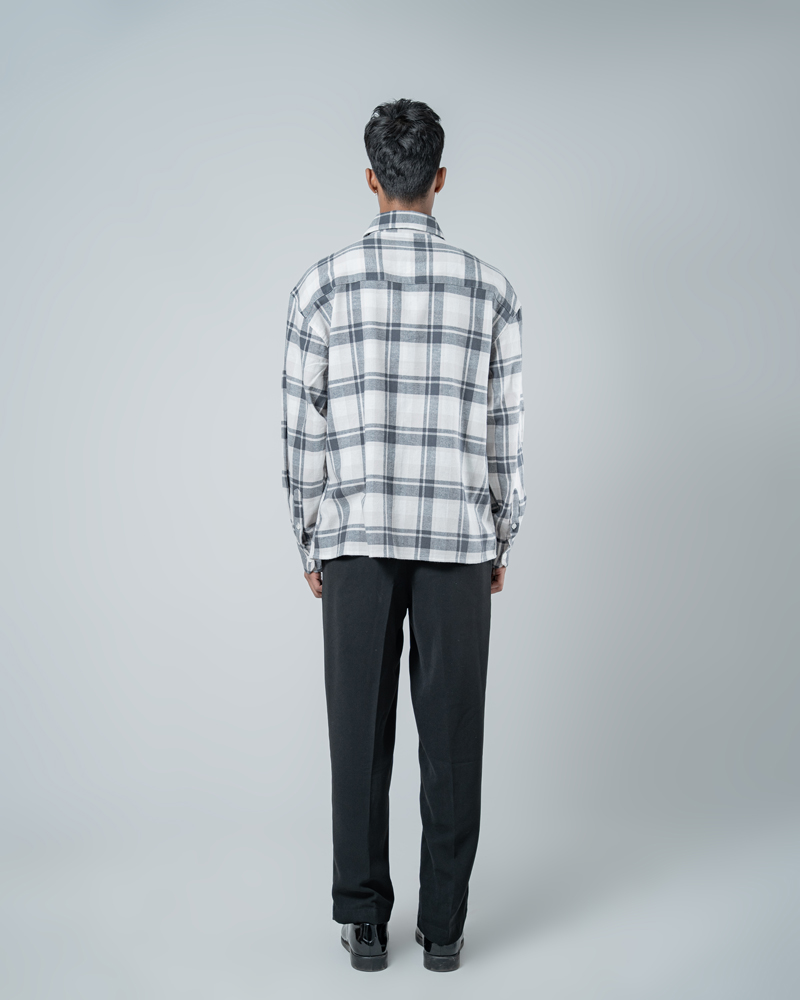 Unisex Long Sleeve Oversized Flannel Shirt in Cream - Image 7