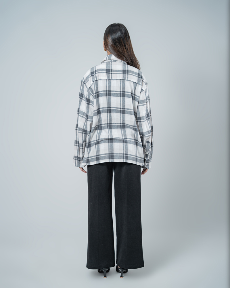 Unisex Long Sleeve Oversized Flannel Shirt in Cream - Image 8