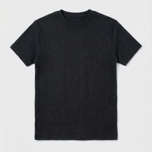 Premium Soft Textured Crewneck T-shirt in Black with Thin Stripes