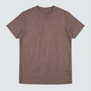 Premium Soft Textured Crewneck T-shirt in Brown with Thick Lines