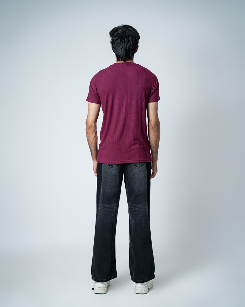 Premium Soft Textured Crewneck T-shirt in Maroon with Thin Stripes - Image 7