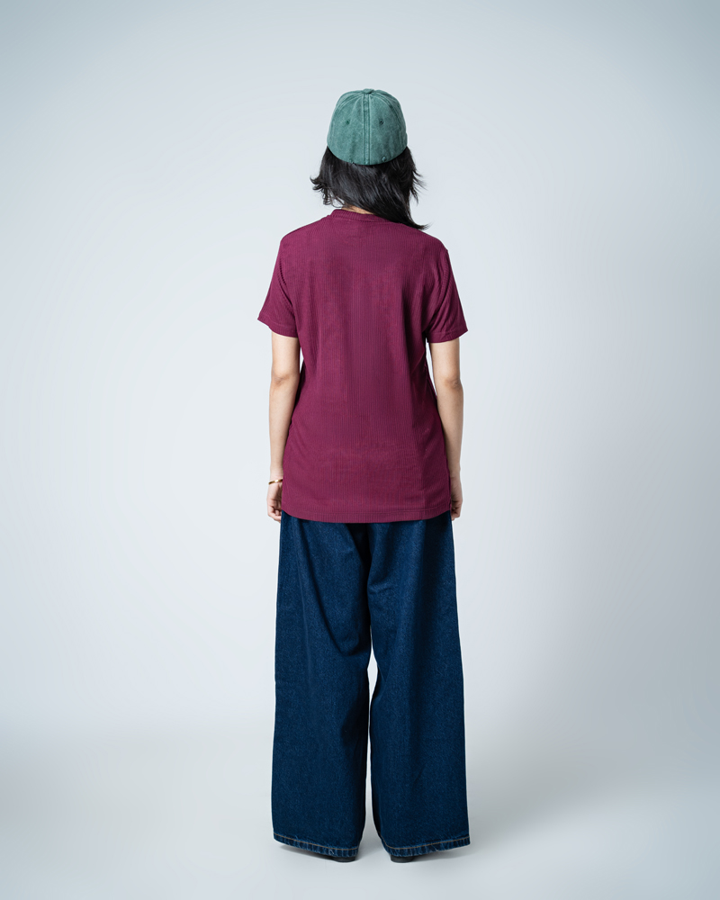 Premium Soft Textured Crewneck T-shirt in Maroon with Thin Stripes - Image 8