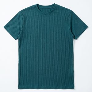 Premium Soft Textured Crewneck T-shirt in Dark Teal with Stripes