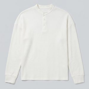 Unisex Henley Full Sleeve Waffle Textured T-shirt in Off-White