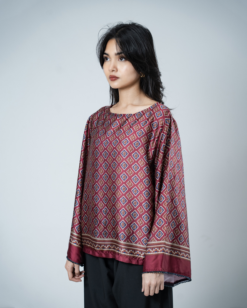 Printed Ethnic Top in Maroon