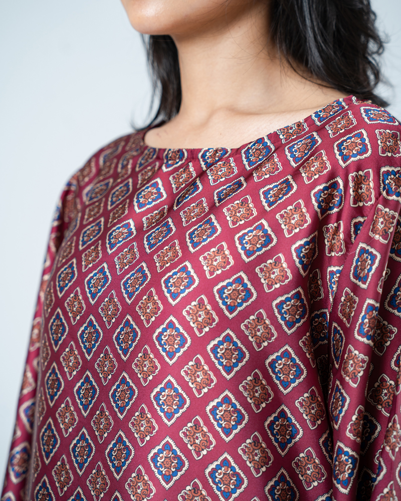 Printed Ethnic Top in Maroon - Image 5