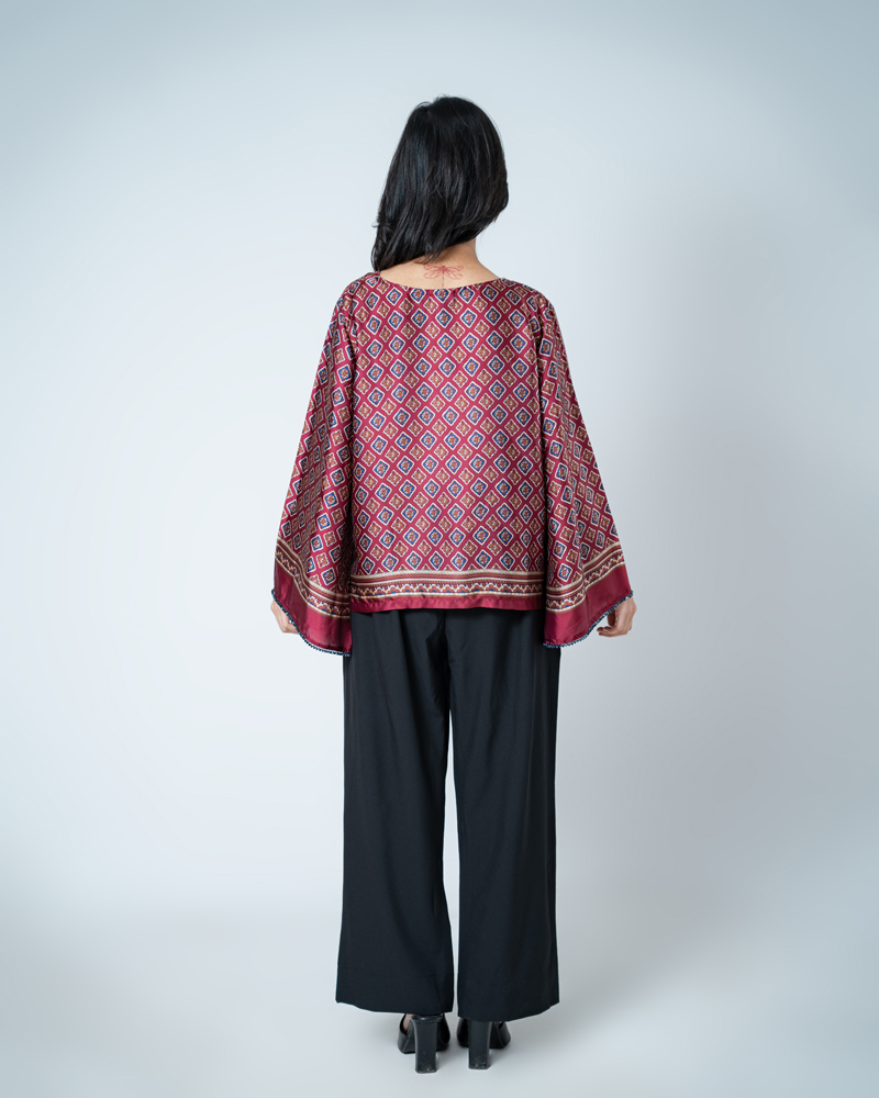 Printed Ethnic Top in Maroon - Image 4