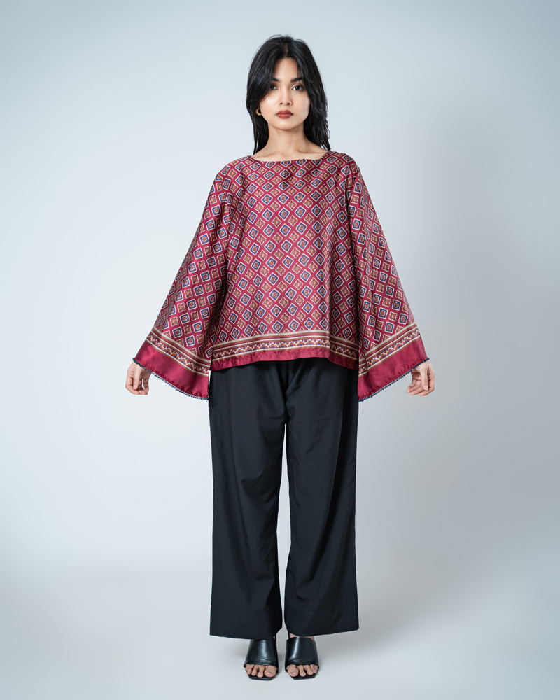 Printed Ethnic Top in Maroon - Image 2