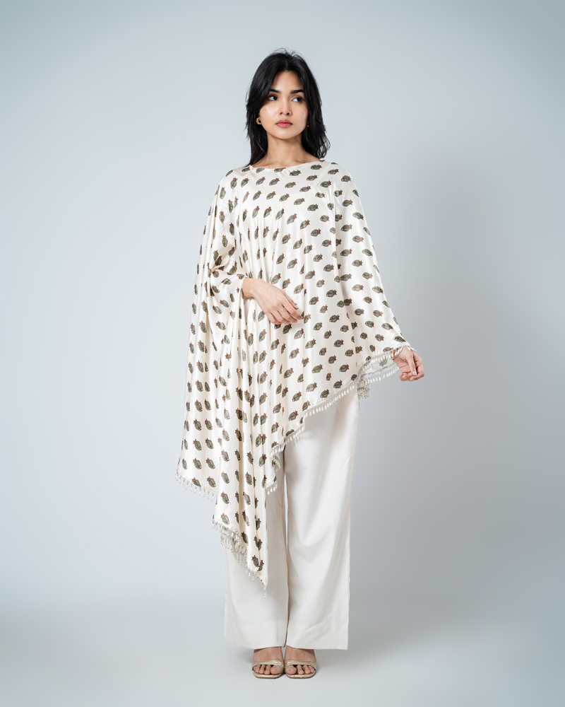 Artistic Printed Kaftan in Off White