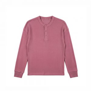 Unisex Henley Full Sleeve Waffle Textured T-shirt in Dark Mauve