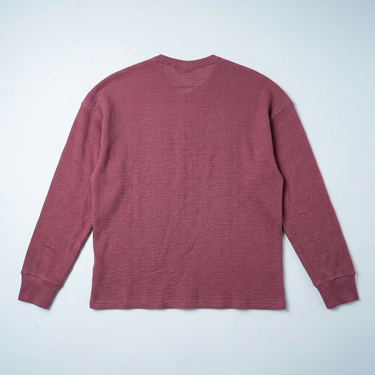 Unisex Henley Full Sleeve Waffle Textured T-shirt in Dark Mauve - Image 2