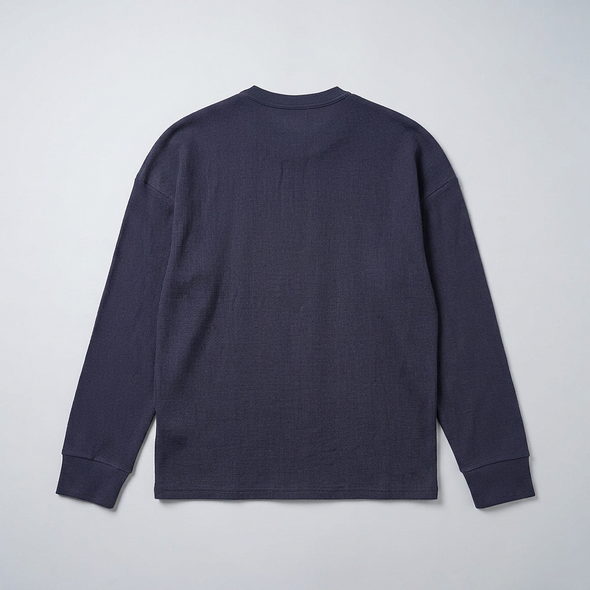 Unisex Henley Full Sleeve Waffle Textured T-shirt in Navy Blue - Image 2