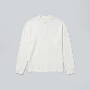 Unisex Henley Full Sleeve Waffle Textured T-shirt in Off-White
