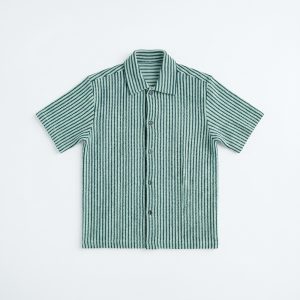 Crochet Shirt in Mint with Navy Stripes