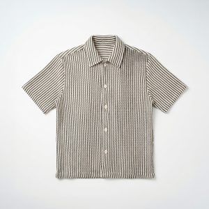 Crochet Shirt in Off-White with Black Stripes