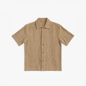 Crochet Shirt in Brown with Stripes